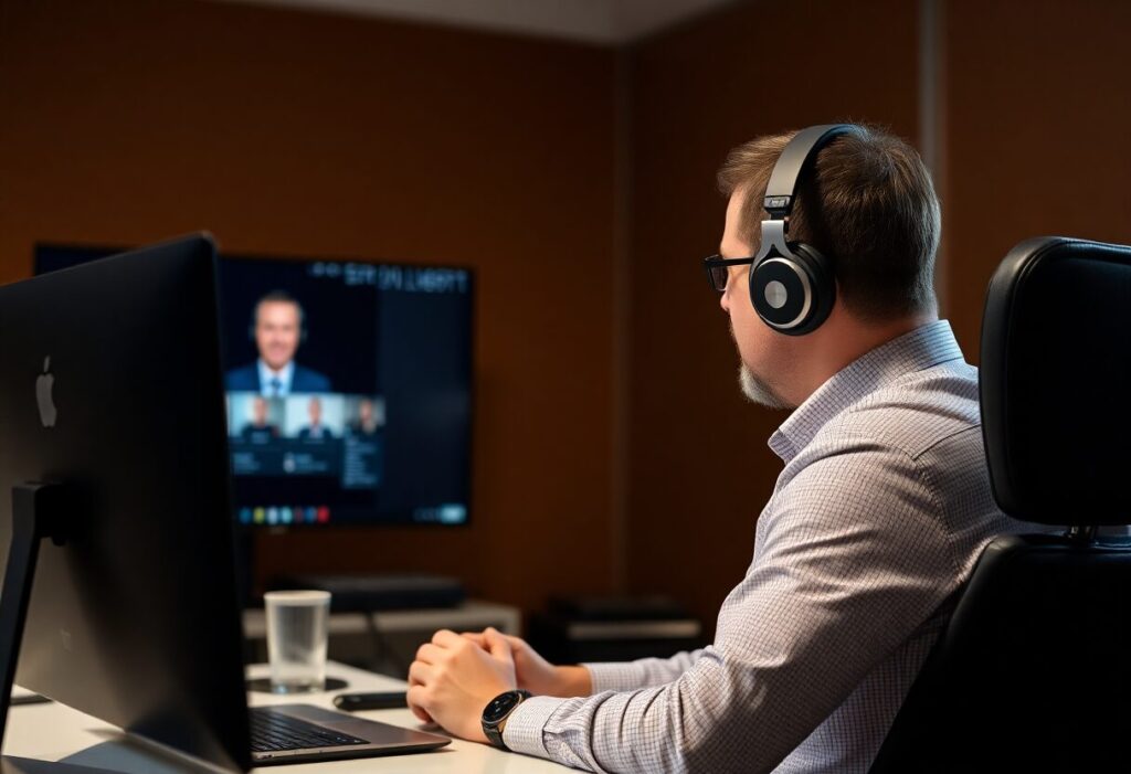 photo of a fractional CTO sitting on a video conference call with a headset on